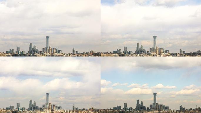 北京国贸城市天际线广角镜头白昼延时摄影