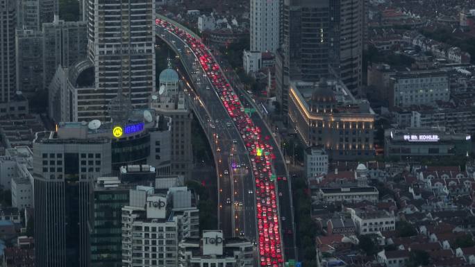 4K原素材-航拍上海复工复产繁忙城市交通