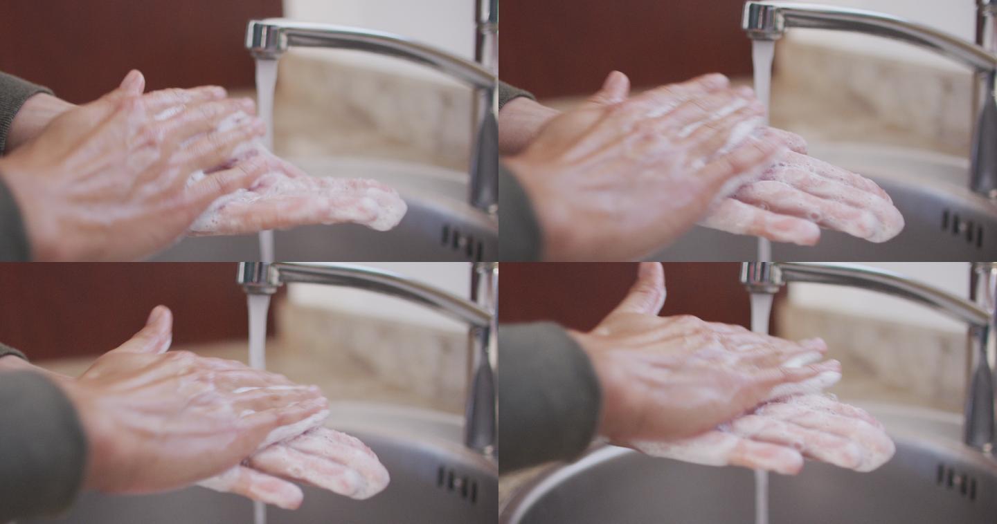 新冠肺炎疫情期间自我隔离的妇女洗手