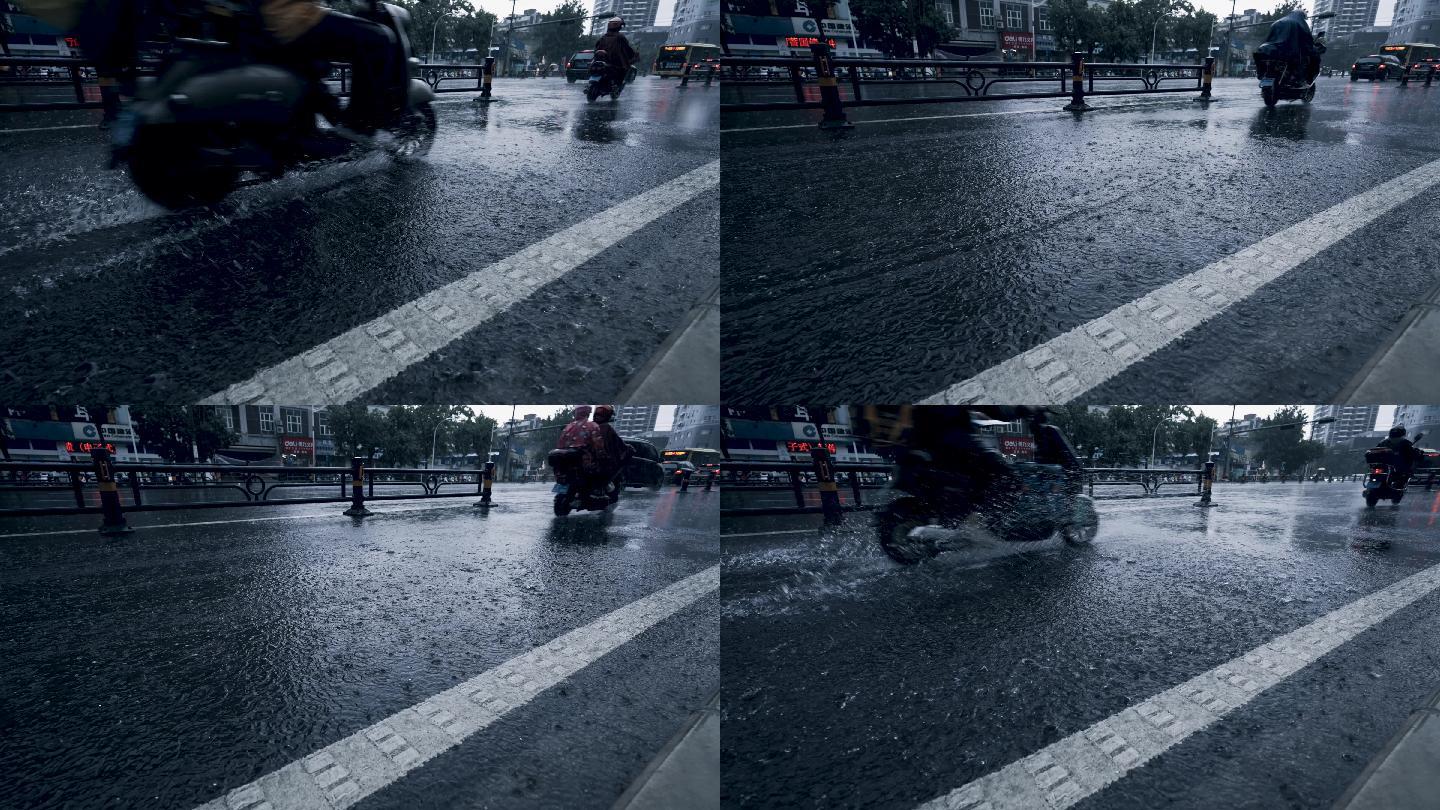 雨天骑行-慢镜头