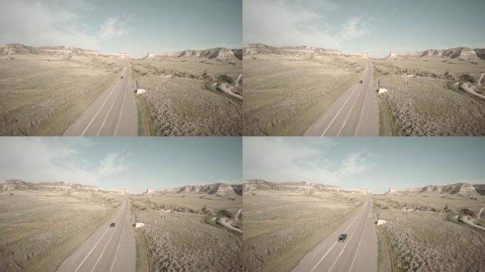 美国公路汽车航拍无人区荒漠自驾游