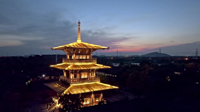上海松江广富林文化遗址夜景航拍
