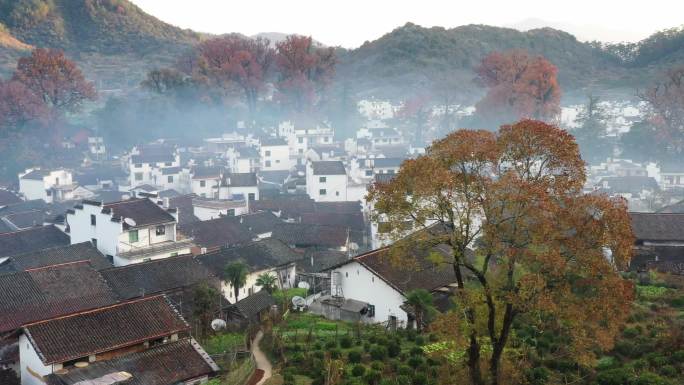 航拍婺源石城秋天景色