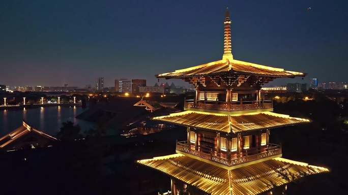 上海 松江 广富林文化遗址 上海夜景航拍