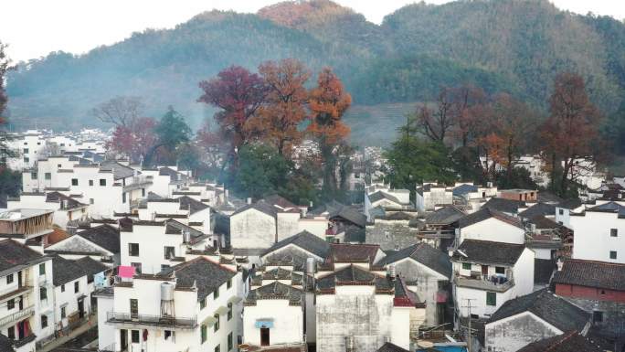 婺源石城红枫叶航拍