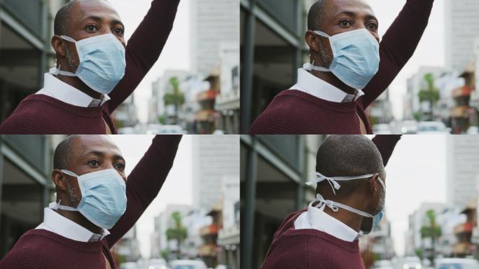 非洲裔美国人戴着新冠肺炎口罩