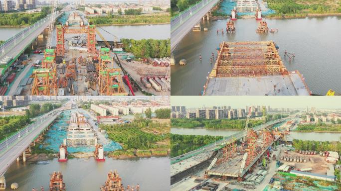 宿迁北京路高架运河大桥施工航拍2022年