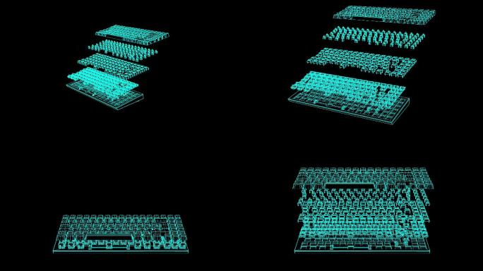 4K全息投影科技键盘拆解动画素材带通道