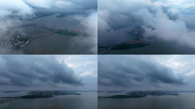武汉江夏汤逊湖大桥穿云航拍素材