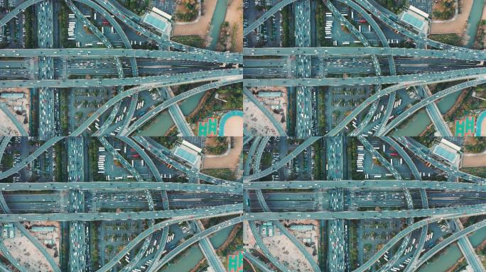 鸟瞰杭州超大型立交桥石德立交的车水马龙