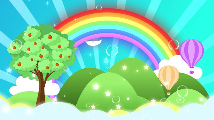 4K卡通彩虹绿树背景-1循环