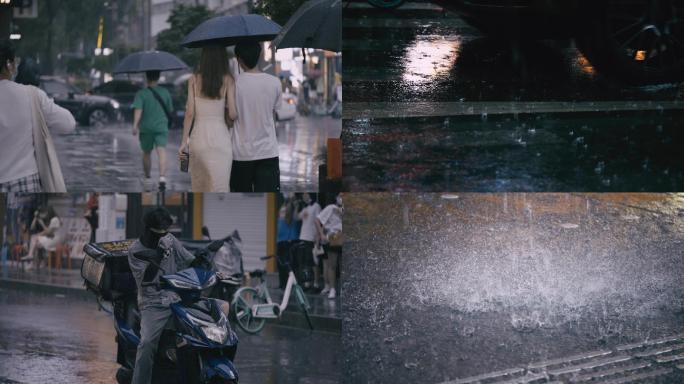 4k情绪城市雨天街头行人