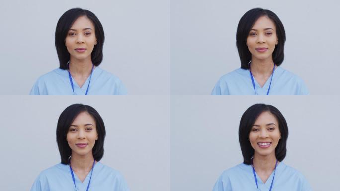 女性卫生工作者在白色背景下微笑的肖像