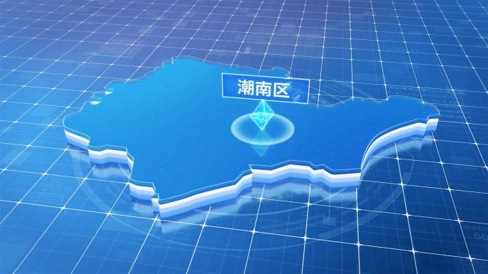 潮南区蓝色科技感定位地图