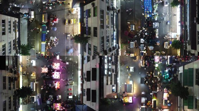 四川成都温江区柳浪湾街夜市夜景航拍