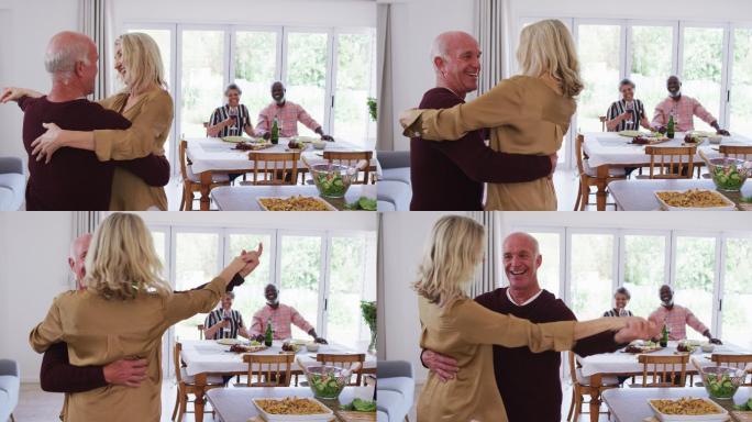 老白种夫妇在厨房跳舞