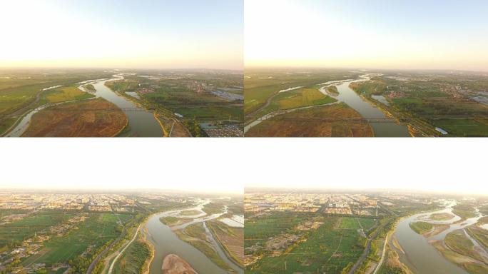 4K航拍九曲黄河沿岸风景