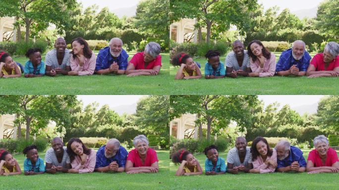 几代非洲裔美国家庭一起在花园里度过时光