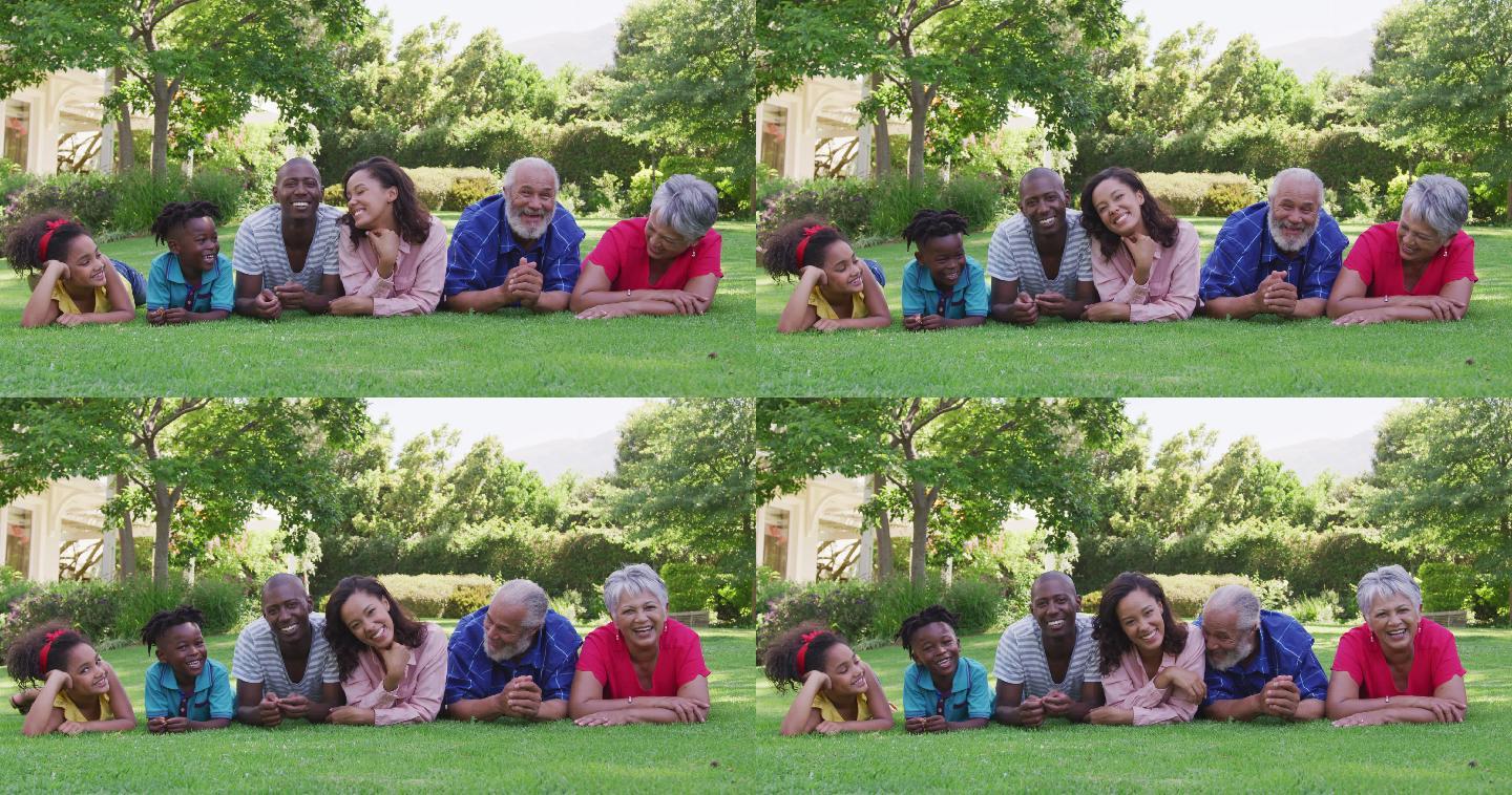 几代非洲裔美国家庭一起在花园里度过时光