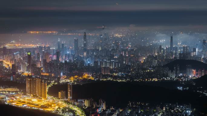 梧桐山拍深圳市区夜景延时