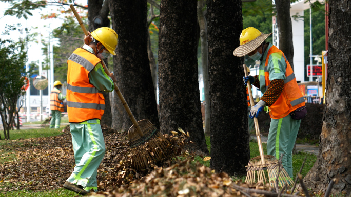 树叶清扫 环卫 清洁工人 市政 卫生城市