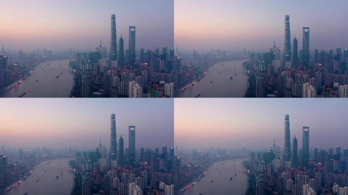上海黄浦江两岸陆家嘴繁华夜景大气航拍