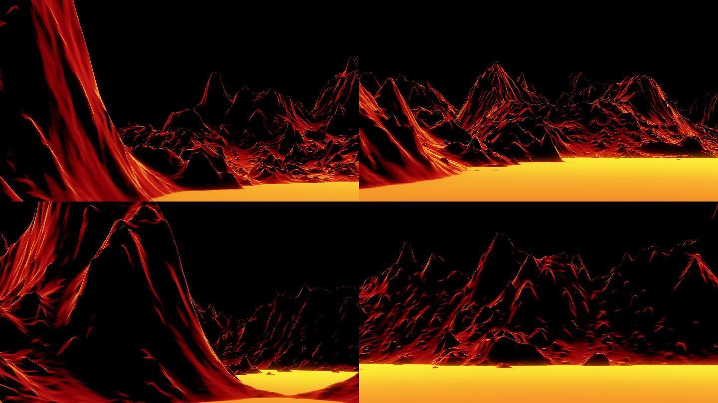 【4K时尚背景】燃烧火焰山体穿梭熔岩循环