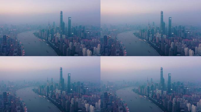 上海黄浦江两岸陆家嘴繁华夜景大气航拍
