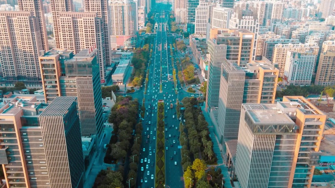 【4K】福建龙岩市龙岩大道航拍车流建筑2