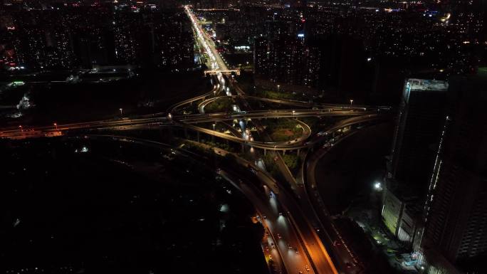 北辰路立交快速路西安街道夜景航拍西安立交