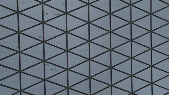 屋顶采光玻璃幕墙 几何建筑航拍转场镜头