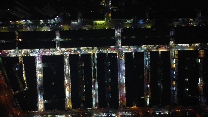 四川成都温江区柳浪湾街夜市夜景航拍