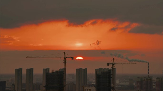 4k-建筑工地日落