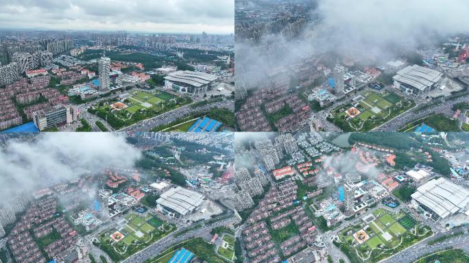 4K航拍长沙雨后云海高空穿云