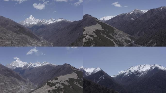 航拍四川山中雪景4K灰度视频