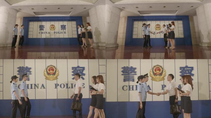 警察热情和群众握手公安素材110扫黑除恶