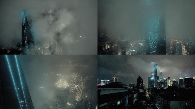 上海陆家嘴平流雾夜景