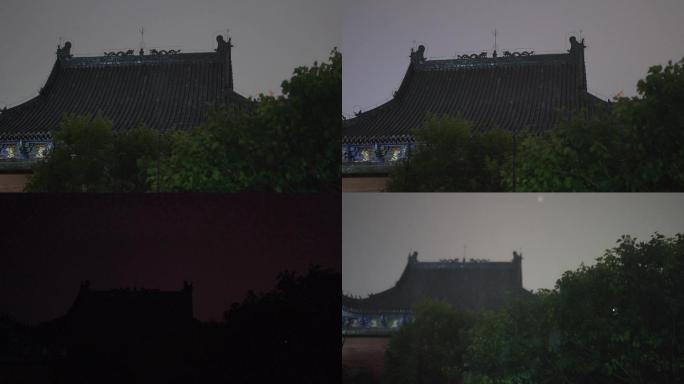 寺庙_寺院夜雨雨夜打雷下雨闪电屋檐古屋