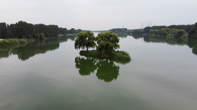 潮白河流域 岛屿 航拍 孤岛 绿水 远方