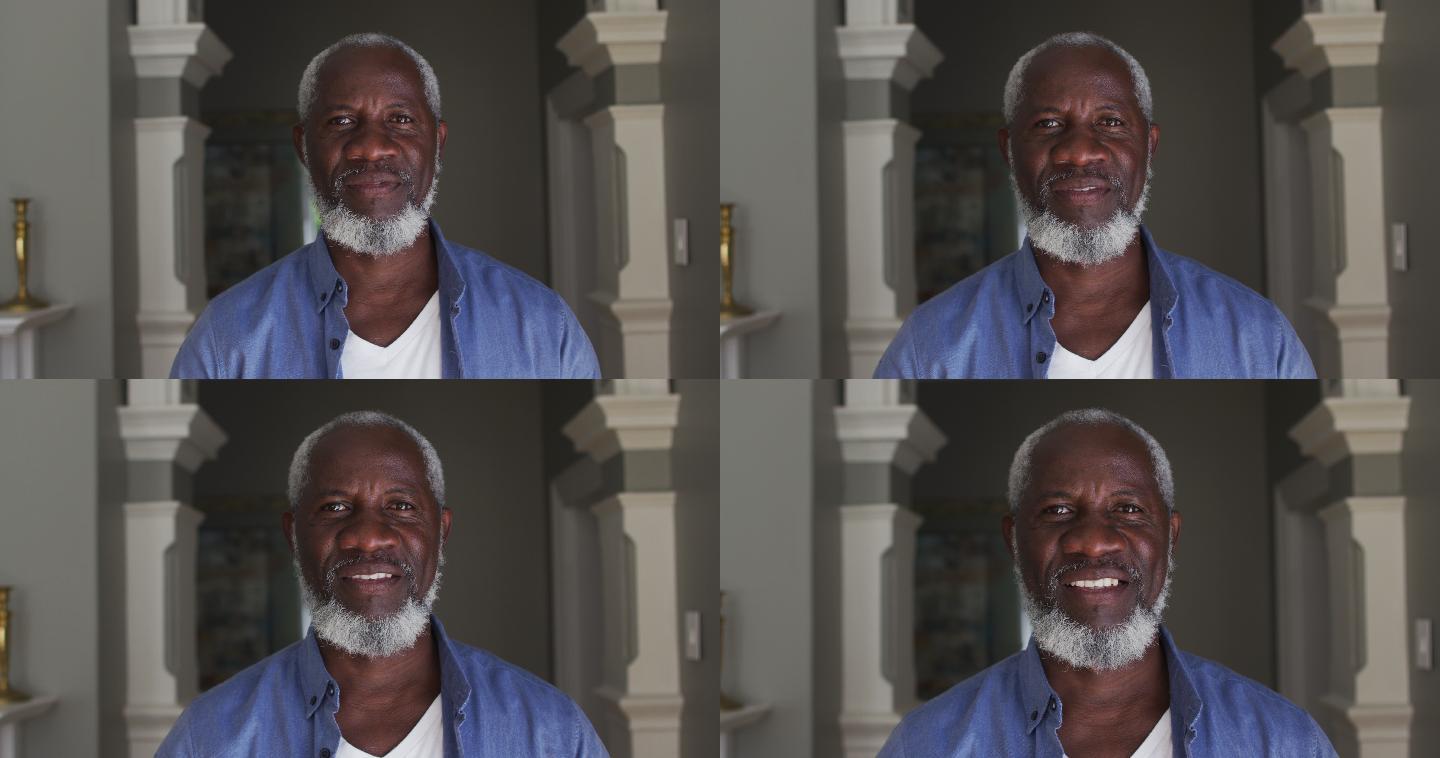 非裔美国老人在家微笑的肖像