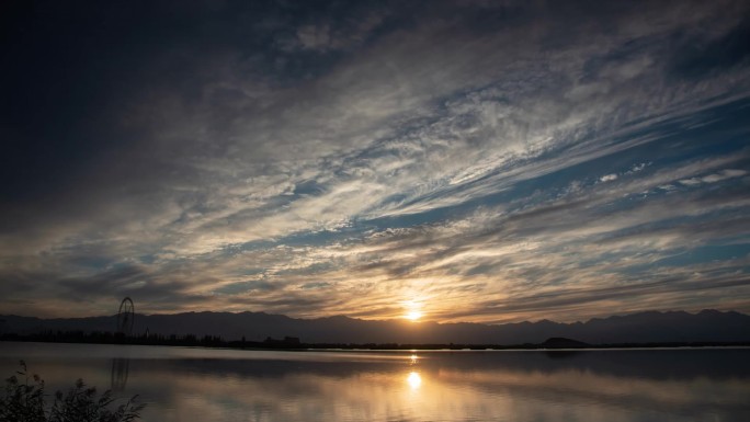 宁夏银川阅海湖延时日落