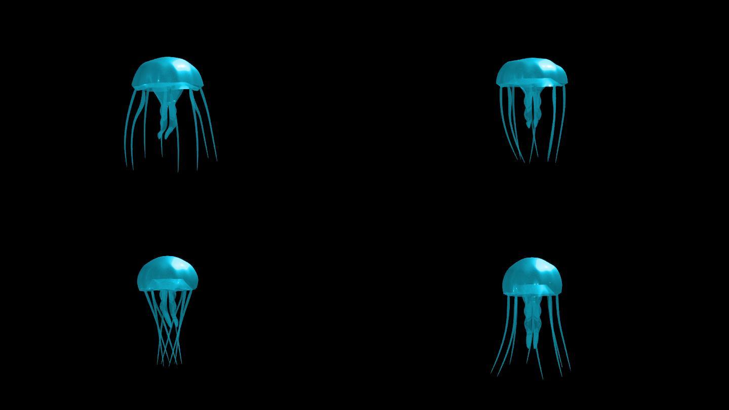 4K蓝色全息投影水母动画素材带通道