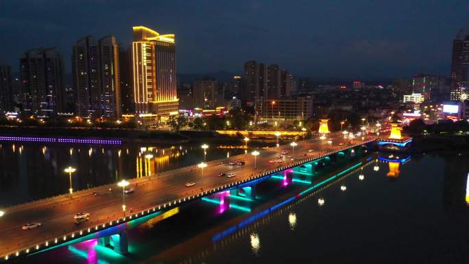 原创 陕西汉中市汉江城市天际线夜景风光