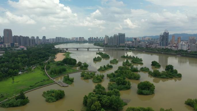 原创 陕西汉中市汉江城市天际线风光航拍