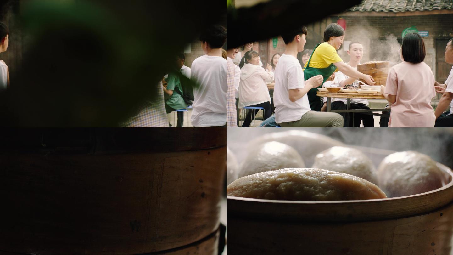 吃农家饭上菜吃饭招待客人幸福农家