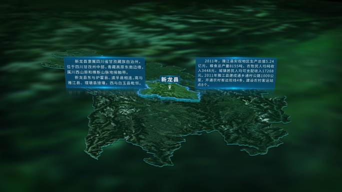 4K三维新龙县行政区域地图展示