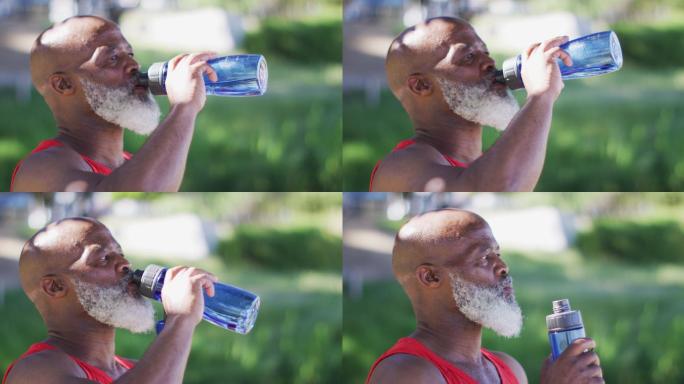 老非裔美国人锻炼休息喝水
