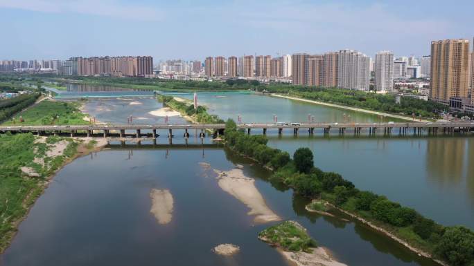 4K航拍|咸阳湖景区渭河一号桥