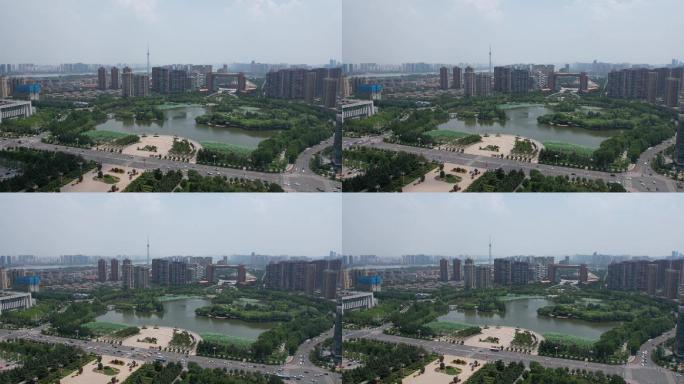 临沂北京路车流延时摄影五洲湖航拍
