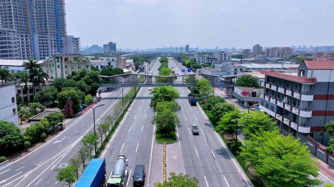 佛山三龙湾大道道路车流直推航拍